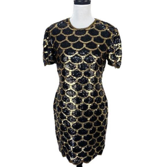 Vintage Laurence Kazar Silk Sequins Patterned Cocktail Dress - Women's Size L - Picture 1 of 6